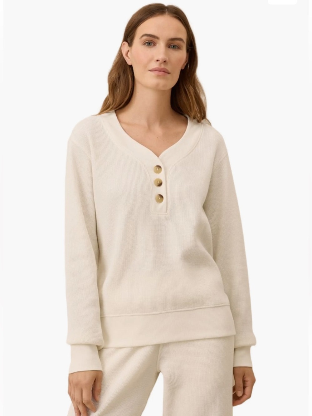 Pact Thermal Waffle Knit Henley Pullover Pearl Cream XXL Organic Cotton